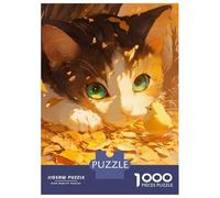 Puzzle 1000 Pièces pour Adolescents Cat and Chick in Autumn Leaves Puzzle pour Adultes Jeux Amusants Cadeau d'anniversaire, Noël 38x26cm/1000pcs