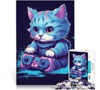 Puzzle 1000 pièces pour Adolescents Cat Gamer Gaming Jouets Jeux éducatifs Soulagement du Stress Œuvre d'art 75x50cm