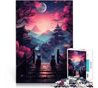 Puzzle 1000 pièces pour Adolescents Cat Moon Japon Compétition de Vitesse Manuelle Décoration Murale, Cadeaux Uniques pour Anniversaire et Noël 75x50cm