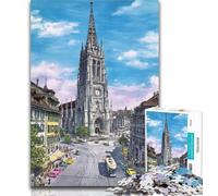 Puzzle 1000 pièces pour Adolescents Cathédrale de Berne Suisse Puzzle pour Adolescents 1000, Jouets de Divertissement Familial, idéal comme Cadeau pour Toute la Famille 26x38cm