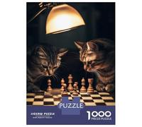 Puzzle 1000 Pièces pour Adolescents Cats Playing Chess Puzzle Adulte Jeux Relaxants Décoration Intérieure Cadeaux d'anniversaire Et Cadeaux Uniques 38x26cm/1000pcs