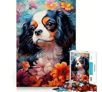 Puzzle 1000 pièces pour Adolescents Cavalier King Charles Spaniel dans Les Fleurs,découpe Premium,Jeu Amusant et divertissant,Facile à Jouer,décoration de Noël (38x26cm)