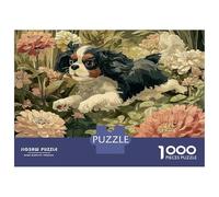 Puzzle 1000 Pièces pour Adolescents Cavalier King Charles Spaniel in Flowers Puzzles pour Adultes, Jeu De Réflexion, Assemblage De Motifs, Cadeaux d'anniversaire Et Cadeaux Uniques 52x38cm/1000pcs