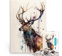 Puzzle 1000 pièces pour Adolescents Cerf Aquarelle Séjour Anti-Stress pour Tuer Le Temps Renforcer l'amour Entre Les Couples 38x26cm