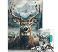 Puzzle 1000 pièces pour Adolescents Cerf des Montagnes Puzzle 1000 pièces, avec Affiche et fiche de Questions-réponses pour Les 14 Ans et Plus (Taille 75x50cm)