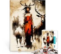 Puzzle 1000 pièces pour Adolescents CERF Femme Sauvage Compétition de Vitesse Manuelle Liste de souhaits avec Le Père Noël 50x70cm