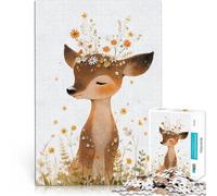 Puzzle 1000 pièces pour Adolescents Cerf Mignon avec des Fleurs Jouet éducatif d'apprentissage Une œuvre d'art 38x26cm