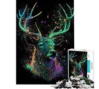 Puzzle 1000 pièces pour Adolescents Cerf néon Jeux éducatifs Apprentissage Jouets éducatifs Cadeau Anniversaire Décoration intérieure (Taille 50x75cm)