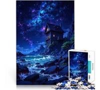Puzzle 1000 pièces pour Adolescents Chalet de Nuit sur la côte Réduction du Stress intéressante Bon Cadeau 38x26cm
