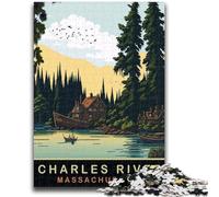 Puzzle 1000 pièces pour Adolescents Charles River, MA, avec Affiche et fiche de Questions-réponses pour Les 14 Ans et Plus (50x75cm)