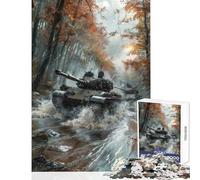 Puzzle 1000 pièces pour Adolescents Chars traversant Une rivière Jeu Amusant Assemblage de Motifs Jouet Anti-Stress Chaque pièce est Unique (38x52cm)