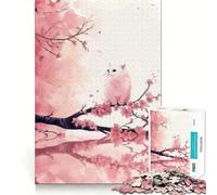 Puzzle 1000 pièces pour Adolescents Chat Assis sur Une Branche de Cerisier en Fleurs Jeu d'articulation Fine,Amusant et Stimulant Cadeau d'anniversaire (38x26cm)