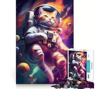 Puzzle 1000 pièces pour Adolescents Chat Astronaute dans l'espace Décoration soignée Jeu d'exercice Mental Jeu de détente Cadeau Amusant de Noël (38x26cm)