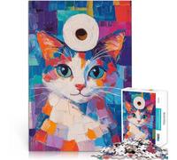 Puzzle 1000 pièces pour Adolescents Chat avec Un Chapeau en Papier Toilette Casse-tête pour Cadeaux du Père Noël Secret 75x50cm