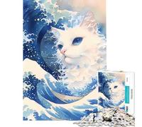 Puzzle 1000 pièces pour Adolescents Chat Blanc Mignon Qui Fait Coucou Aide à l'exercice cérébral Décoration Murale Jouet pour la Maison Convient aux Personnes de 14 Ans et Plus (38x52cm)