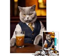 Puzzle 1000 pièces pour Adolescents Chat British Shorthair Jeux de pub Jeux éducatifs et relaxants pour Toute la Famille Cadeaux de Noël Secret (Taille 38x52cm)
