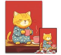 Puzzle 1000 pièces pour Adolescents, Chat Buvant du café, Puzzle en Bois, Jeux, Jouets, Cadeau, pour renforcer l'amour Entre Couples, à partir de 14 Ans, 50x75cm