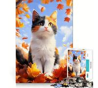 Puzzle 1000 pièces pour Adolescents Chat Calico dans des Feuilles d'automne Décoration soignée pour Les articulations Jouet d'exercice Mental Jeu de détente Cadeau Amusant de Noël (50x75cm)