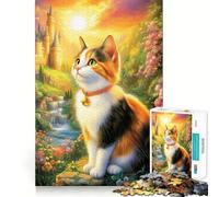 Puzzle 1000 pièces pour Adolescents Chat Calico dans Un Monde Fantastique,Bords précis,Art,entraînement cérébral,Jeu Calme et Amusant,Cadeau d'anniversaire (38x52cm)