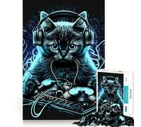 Puzzle 1000 pièces pour Adolescents,Chat,Casque Audio,Musique DJ,Bords précis,Art,entraînement cérébral,Jeu Amusant et Calme,Cadeau d'anniversaire (38x26cm)