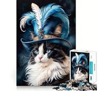 Puzzle 1000 pièces pour Adolescents Chat chapeauté avec Plumes Bords précis Art Exercice Mental Jeu Calme et Amusant Cadeau d'anniversaire Artistique (38x52cm)