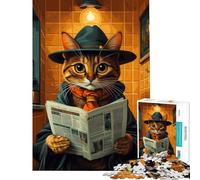 Puzzle 1000 pièces pour Adolescents Chat chapeauté lisant Le Journal aux Toilettes Idéal pour Un Anniversaire ou Noël Un Jeu Familial Artistique adapté aux 14 Ans et Plus (38x52cm)