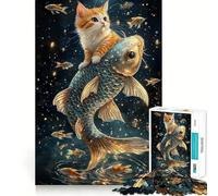 Puzzle 1000 pièces pour Adolescents,Chat chevauchant Un Poisson géant,découpage précis,activité Manuelle,Exercice Mental,Jeu Amusant et Relaxant,activité d'anniversaire (50x75cm)