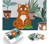 Puzzle 1000 pièces pour Adolescents Chat Curieux avec Une Petite Voiture Défi Difficile Liste de souhaits avec Le Père Noël 38x26cm