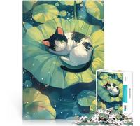 Puzzle 1000 pièces pour Adolescents Chat d'anime sur nénuphar Jouets de Jeu pour Cadeau Familial décoration Murale 75x50cm