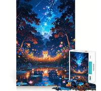 Puzzle 1000 pièces pour Adolescents Chat dans la forêt enchantée Bords précis Art Exercice Mental Jeu Calme et Amusant Cadeau d'anniversaire Artistique (50x75cm)
