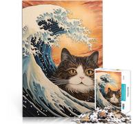 Puzzle 1000 pièces pour Adolescents Chat dans la Vague Japonaise Loisirs en Famille est idéal comme Cadeau pour Toute la Famille 52x38cm