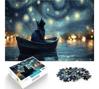 Puzzle 1000 pièces pour Adolescents Chat dans Un Bateau sous Un Ciel étoilé Impossible est idéal comme Cadeau pour Toute la Famille 50x70cm