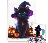 Puzzle 1000 pièces pour Adolescents, Chat d'halloween avec citrouilles, Jouet à Monter soi-même, améliore la mémoire, avec des pièces de Formes aléatoires entièrement emboîtables 38x52cm