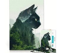 Puzzle 1000 pièces pour Adolescents Chat Double Exposition Forêt Décoration Articulée Jouet d'exercice Mental Jeu de détente Cadeau Amusant de Noël (38x26cm)