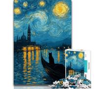 Puzzle 1000 pièces pour Adolescents, Chat du Ciel Nocturne, Jeu éducatif et Stimulant pour Anniversaire, Noël, à partir de 14 Ans, 38x26cm