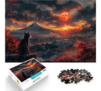 Puzzle 1000 pièces pour Adolescents Chat du Paradis du Coucher de Soleil défi éducatif avec Affiche et Feuille de Questions correspondantes 38x26cm