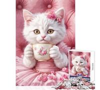 Puzzle 1000 pièces pour Adolescents Chat élégant avec Tasse de thé Jeu à Monter soi-même Cadeau pour Femmes et Hommes Jeu Pratique Collection d'artistes Beaux-Arts Dimensions 38x26cm