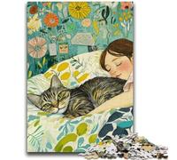 Puzzle 1000 pièces pour Adolescents Chat endormi Design Dynamique et Unique Expérience de Puzzle relaxante et stimulante 50x75cm