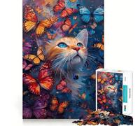 Puzzle 1000 pièces pour Adolescents Chat et Papillons Paysage onirique Décoration soignée Jeu d'exercice Mental Jeu de détente Cadeau Amusant de Noël (38x52cm)