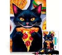 Puzzle 1000 pièces pour Adolescents Chat et Pizza Jeu de logique Amusant et Silencieux Décoration de Noël Cadeau (38x26cm)