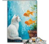Puzzle 1000 pièces pour Adolescents : Chat et Poisson Rouge, Jeu Stimulant et Jeu Familial, Une œuvre d'art pour Les 14 Ans (Taille 26x38cm)