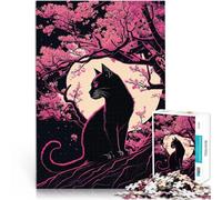 Puzzle 1000 pièces pour Adolescents Chat Fleur de Cerisier Japonais Jeu de Casse-tête avec Affiche et Feuille de Questions correspondantes 38x26cm