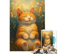 Puzzle 1000 pièces pour Adolescents Chat Heureux dans Un Champ Peinture stimulante pour Le Cerveau Jeu Amusant et Artistique Convient aux 14 Ans et Plus (50x75cm)