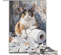 Puzzle 1000 pièces pour Adolescents Chat Jouant avec du Papier Toilette, Anti-Stress avec des pièces de Formes aléatoires entièrement emboîtables, pour Les Enfants de 14 Ans et Plus (Taille 26x38cm)