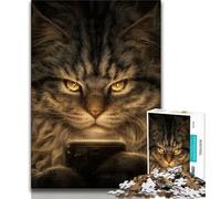 Puzzle 1000 pièces pour Adolescents Chat Jouant avec Un téléphone Portable Jeu Familial Anti-Stress défi Difficile Superbes Cadeaux et Jouets (38x26cm)