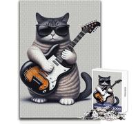 Puzzle 1000 pièces pour Adolescents - Chat Jouant de la Guitare - Design élégant - Jeu pour améliorer la mémoire - Cadeau d'anniversaire - Dimensions : 50x75cm