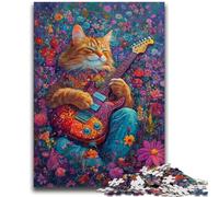Puzzle 1000 pièces pour Adolescents Chat Jouant de la Guitare Parmi Les Fleurs Puzzle 1000 pièces, Cadeau d'anniversaire, décoration Murale pour Les 14 Ans et Plus (50x75cm)