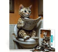 Puzzle 1000 pièces pour Adolescents Chat lisant Le Journal sur Les Toilettes Découpe de qualité supérieure Jeu Amusant et divertissant Facile à Jouer Décoration de Noël (38x26cm)