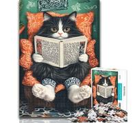 Puzzle 1000 pièces pour Adolescents, Chat lisant Un Journal, 1000 pièces pour Adultes, Cadeaux, Cadeau pour Amoureux ou Amis 26x38cm