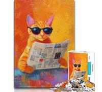 Puzzle 1000 pièces pour Adolescents, Chat lisant Un Journal, défi d'intelligence cérébrale, Jouets addictifs, Cadeau d'anniversaire, décoration Murale 50x75cm